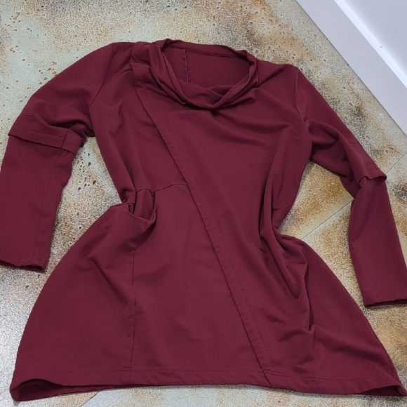 Handmade Dark Red Long Sleeve Stretchy Tunic Dress With Pocket Size M - Picture 8 of 9